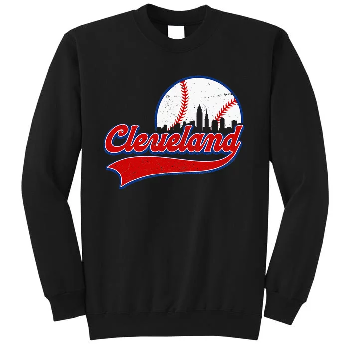 Vintage Cleveland City Downtown Skylines Baseball Fans Lover Tall Sweatshirt