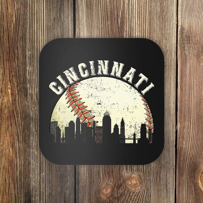 Vintage Cincinnati Cityscape Baseball Lover Coaster