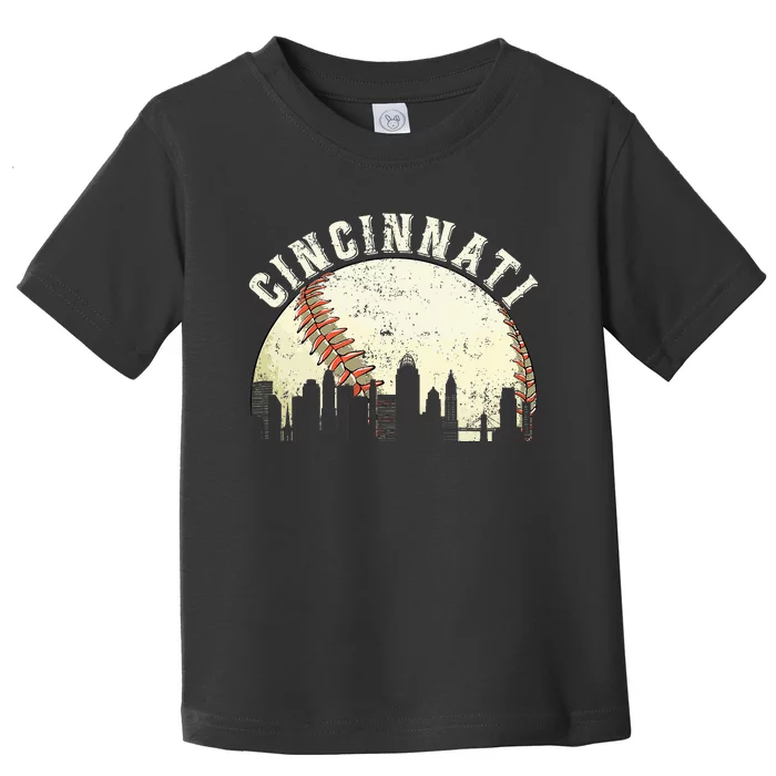 Vintage Cincinnati Cityscape Baseball Lover Toddler T-Shirt