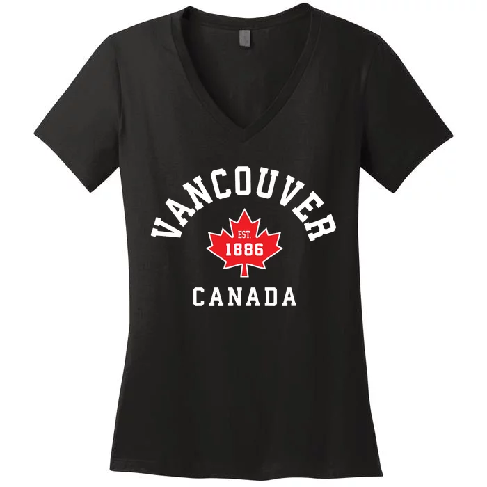 Vancouver Canada Canadian Flag Maple Leaf Gift Women's V-Neck T-Shirt