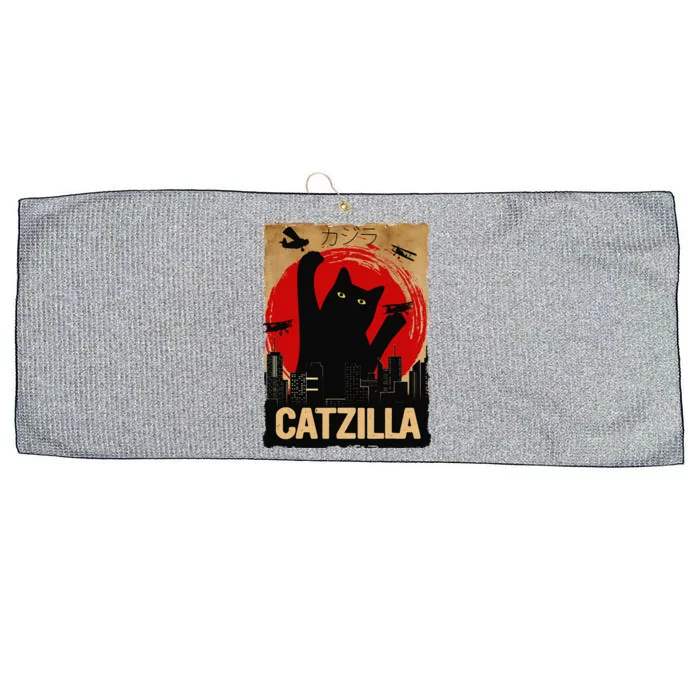 Vintage Catzilla Cat Lovers City Attack Funny Cat Large Microfiber Waffle Golf Towel