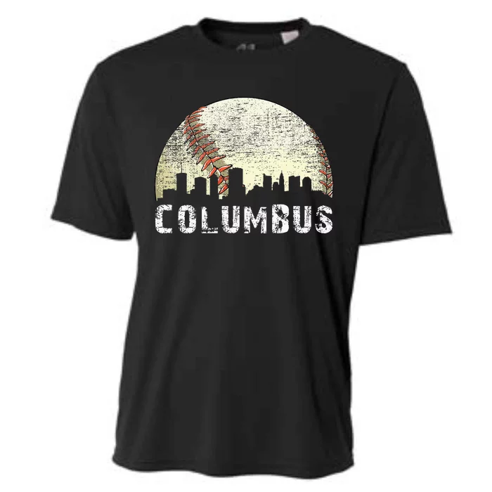 Vintage Columbus Cityscape Baseball Lover Cooling Performance Crew T-Shirt