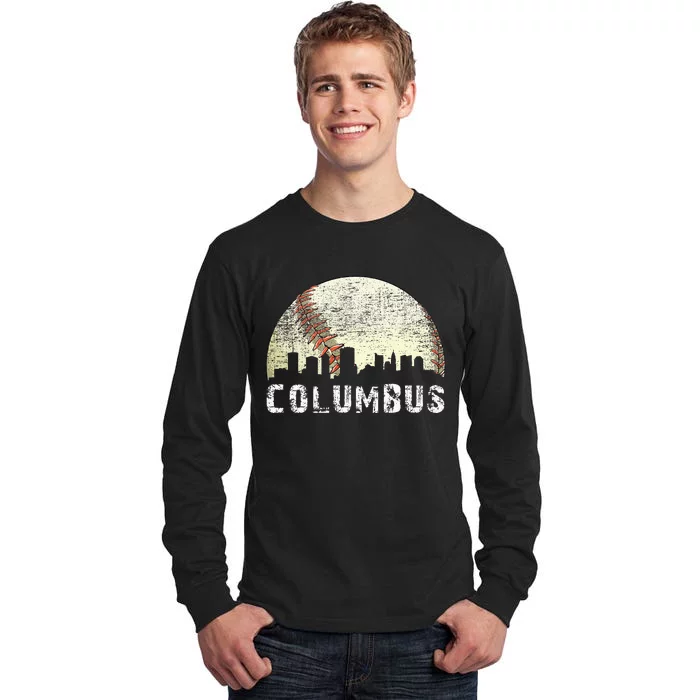 Vintage Columbus Cityscape Baseball Lover Tall Long Sleeve T-Shirt