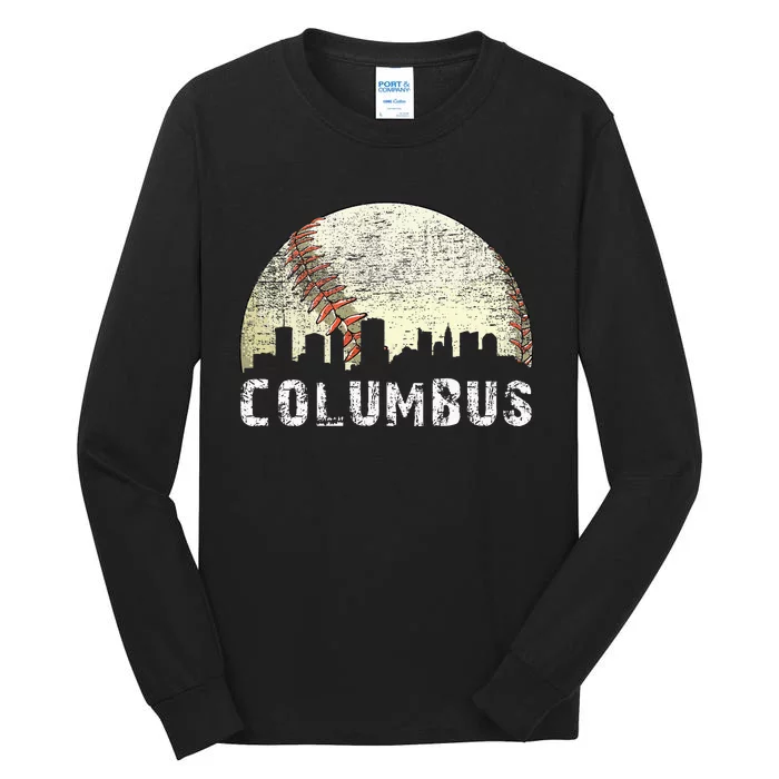 Vintage Columbus Cityscape Baseball Lover Tall Long Sleeve T-Shirt