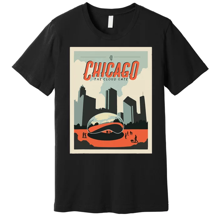 Vintage Chicago Cloud Gate Retro Poster Chicago Landscape Premium T-Shirt