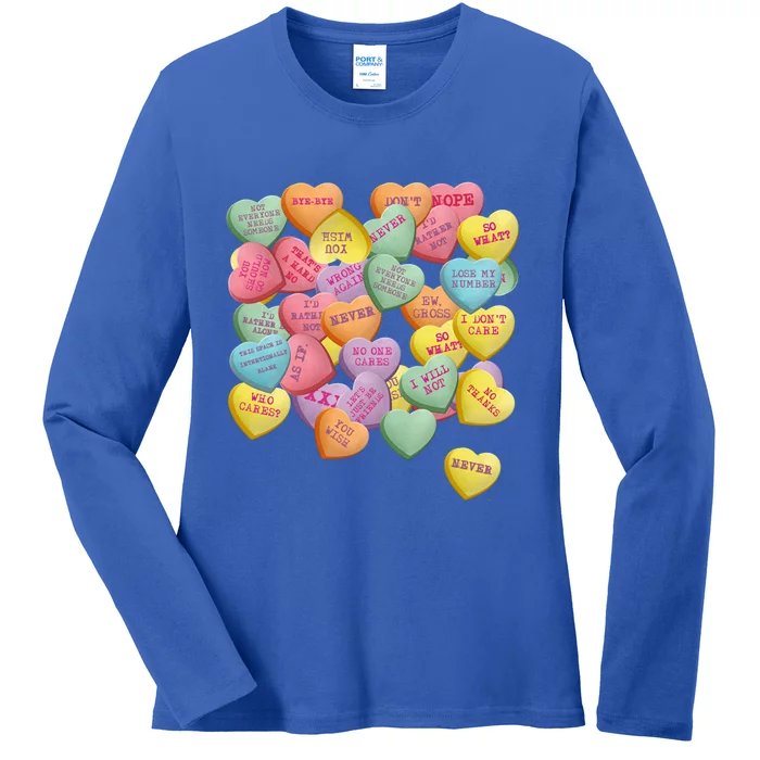 Vintage Candy Conversation Hearts Nti Valentine's Day Gift Ladies Long Sleeve Shirt