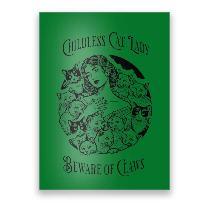 Vintage Childless Cat Lady Beware Of Claws Girl Madam Kamala Gift Poster