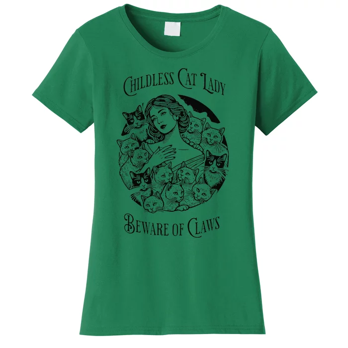 Vintage Childless Cat Lady Beware Of Claws Girl Madam Kamala Gift Women's T-Shirt