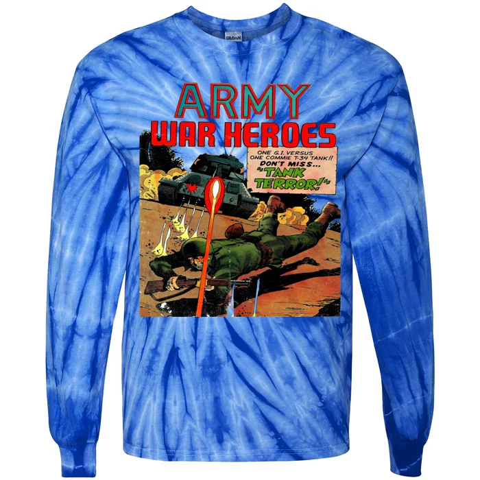 Vintage Comic Cover Title Honor The Brave Army War Heroes Gift Tie-Dye Long Sleeve Shirt