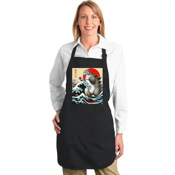 Vintage Catzilla Cat Monster Art Full-Length Apron With Pocket