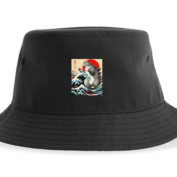 Vintage Catzilla Cat Monster Art Sustainable Bucket Hat