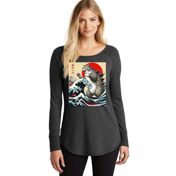 Vintage Catzilla Cat Monster Art Women's Perfect Tri Tunic Long Sleeve Shirt