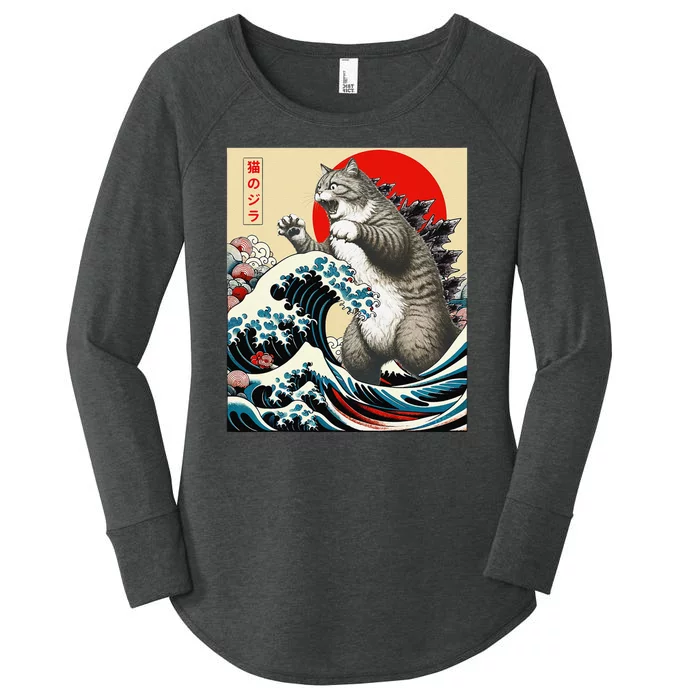 Vintage Catzilla Cat Monster Art Women's Perfect Tri Tunic Long Sleeve Shirt