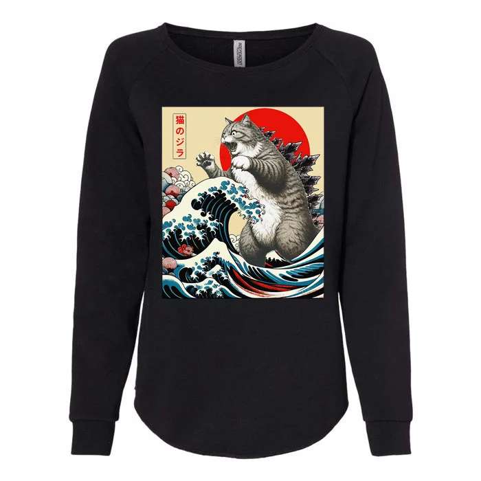 Vintage Catzilla Cat Monster Art Womens California Wash Sweatshirt