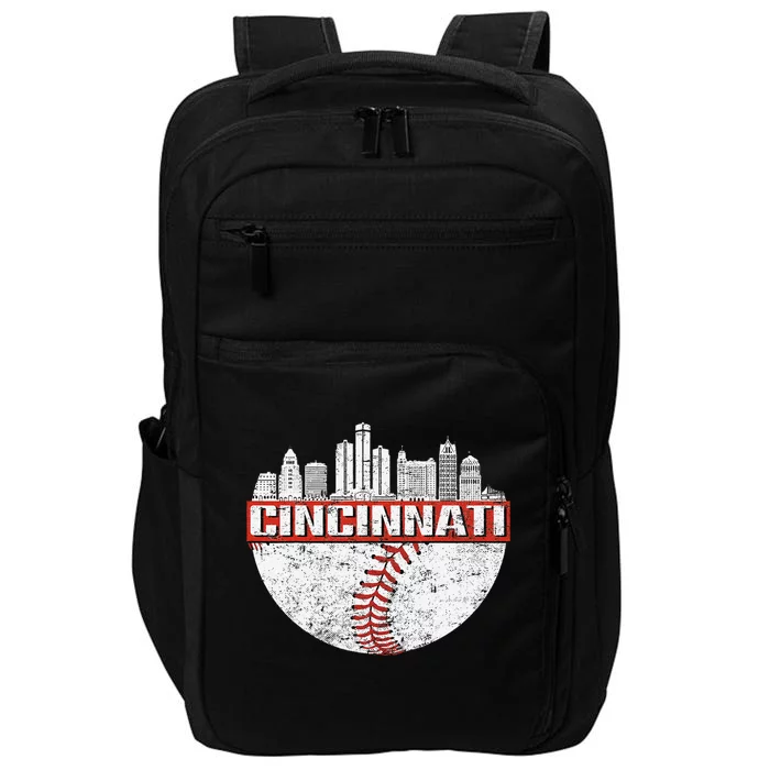 Vintage Cincinnati Cityscape Baseball Lover Impact Tech Backpack