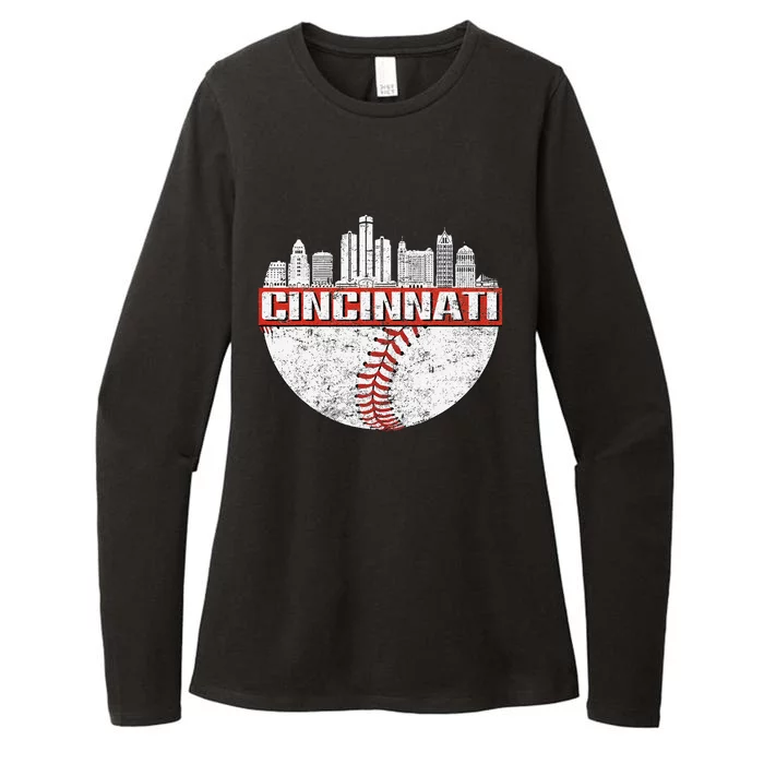 Vintage Cincinnati Cityscape Baseball Lover Womens CVC Long Sleeve Shirt