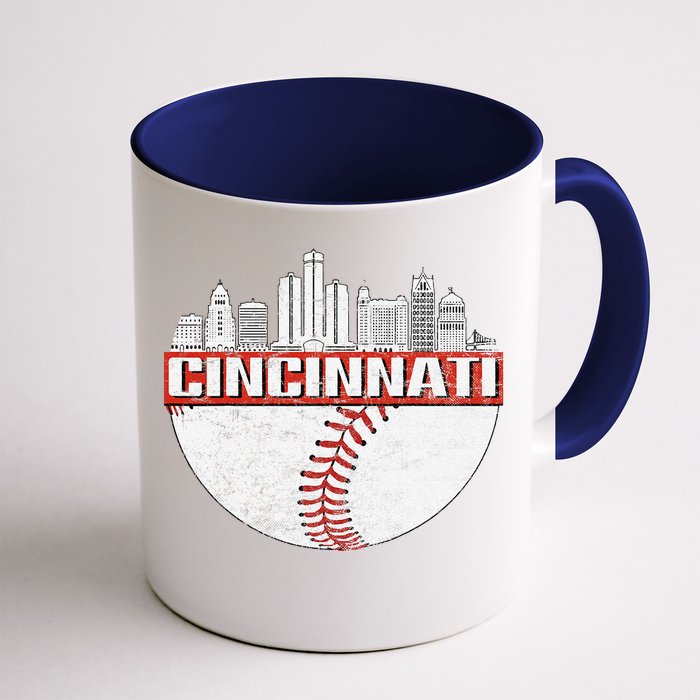 Vintage Cincinnati Cityscape Baseball Lover Front & Back Coffee Mug