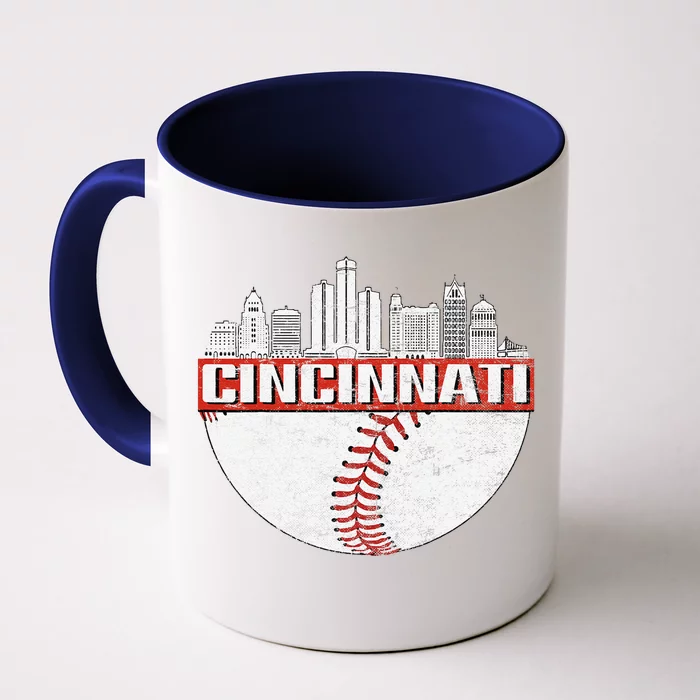 Vintage Cincinnati Cityscape Baseball Lover Front & Back Coffee Mug