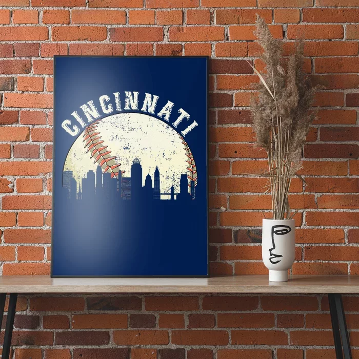 Vintage Cincinnati Cityscape Baseball Lover Poster