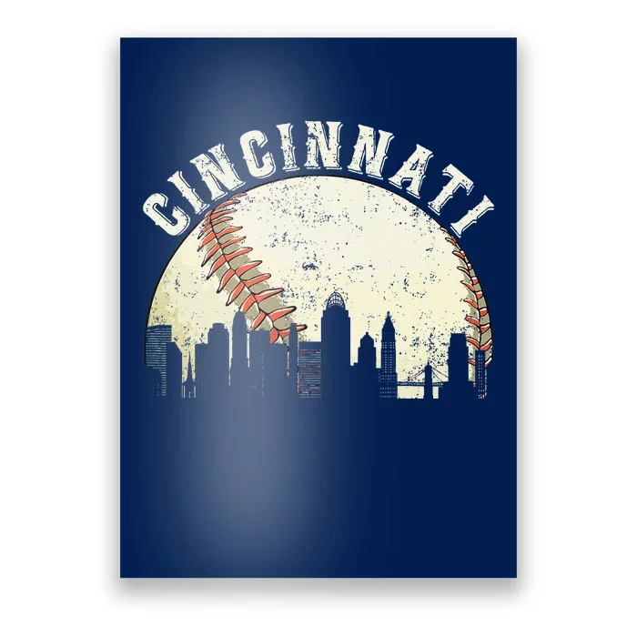 Vintage Cincinnati Cityscape Baseball Lover Poster