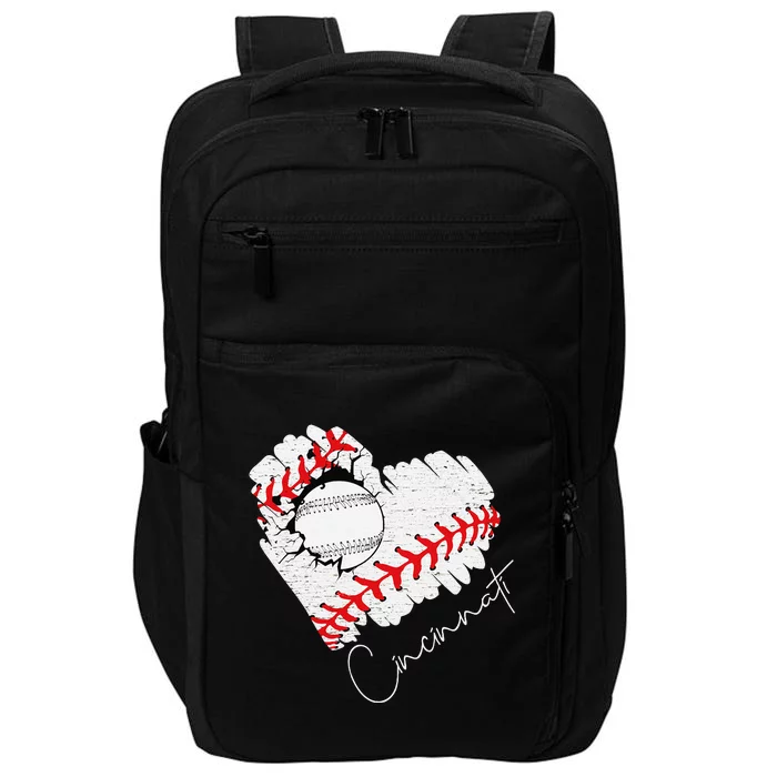 Vintage Cincinnati Cracked Heart Baseball I Love Cincinnati Impact Tech Backpack