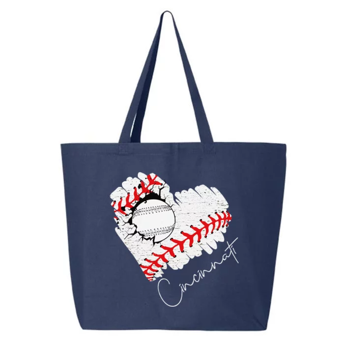 Vintage Cincinnati Cracked Heart Baseball I Love Cincinnati 25L Jumbo Tote