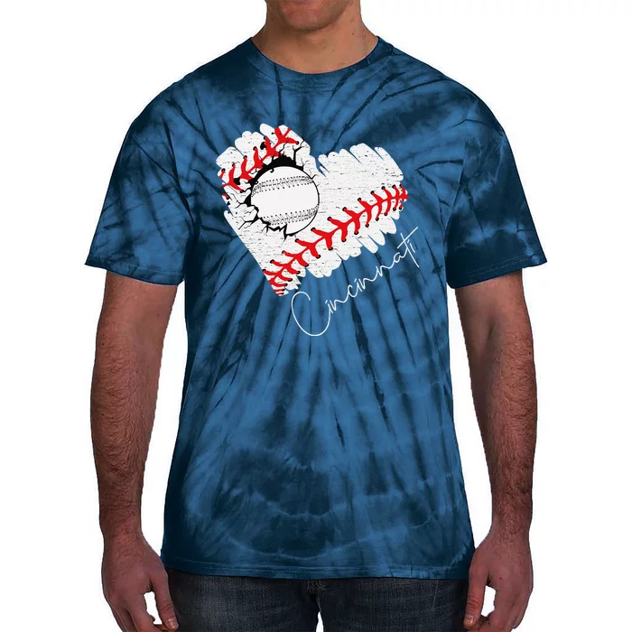 Vintage Cincinnati Cracked Heart Baseball I Love Cincinnati Tie-Dye T-Shirt