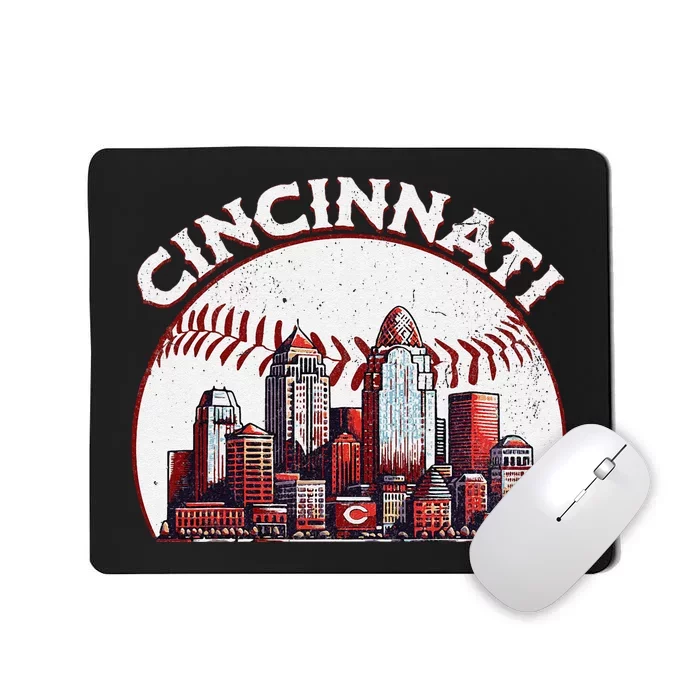 Vintage Cincinnati Cityscape Baseball Lover Gift Mousepad