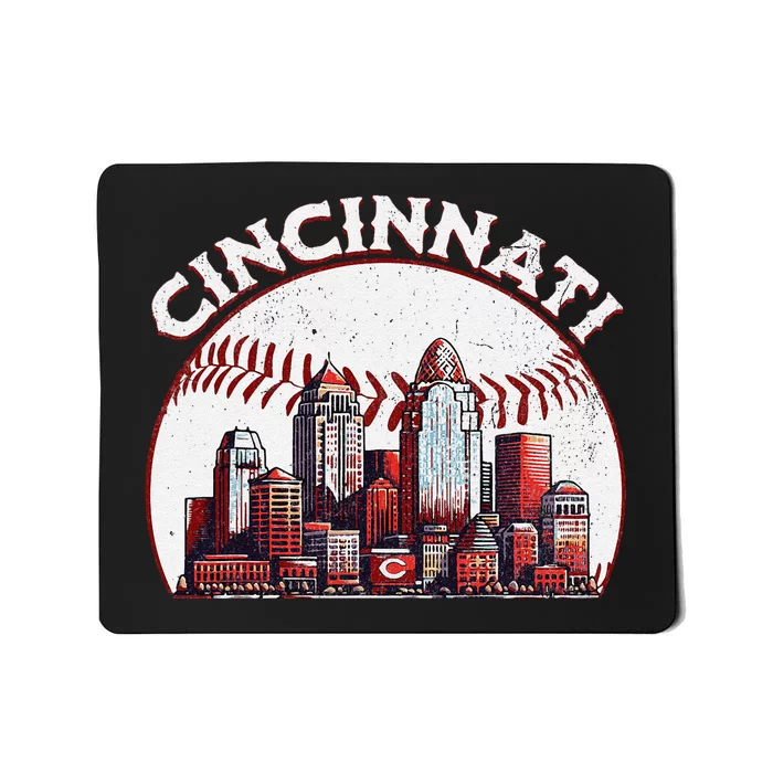 Vintage Cincinnati Cityscape Baseball Lover Gift Mousepad