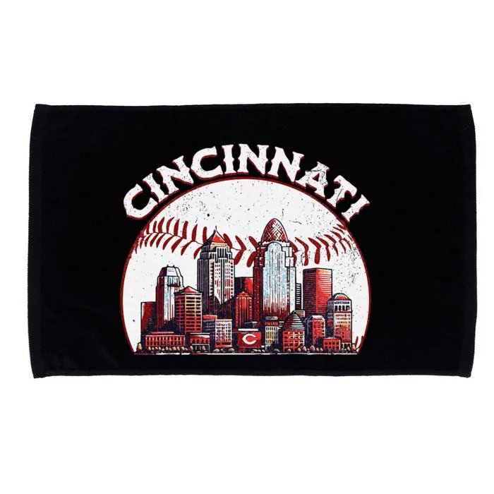 Vintage Cincinnati Cityscape Baseball Lover Gift Microfiber Hand Towel