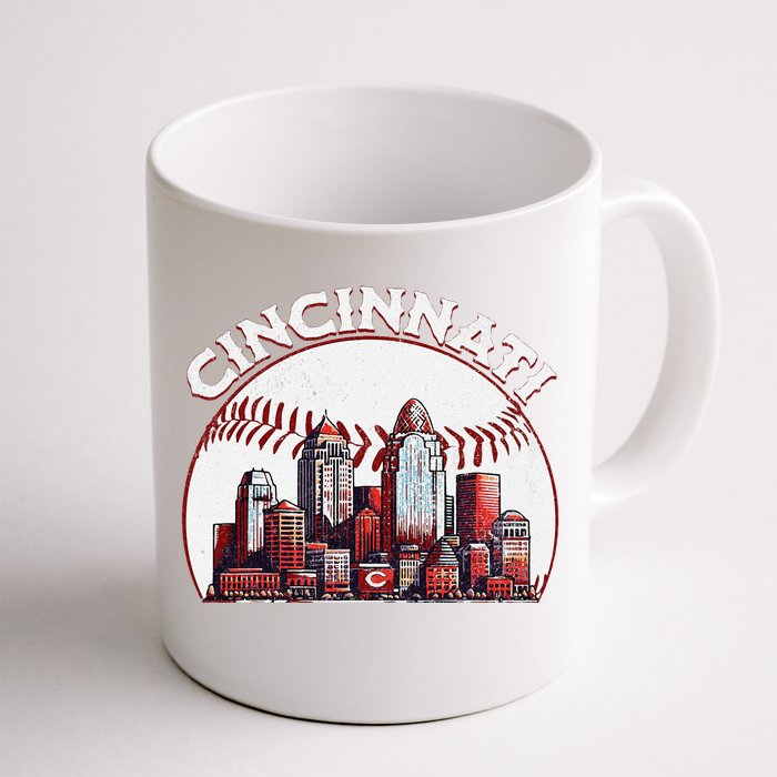 Vintage Cincinnati Cityscape Baseball Lover Gift Front & Back Coffee Mug