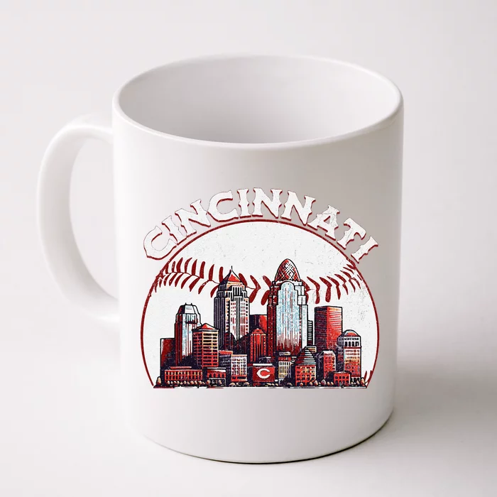 Vintage Cincinnati Cityscape Baseball Lover Gift Front & Back Coffee Mug