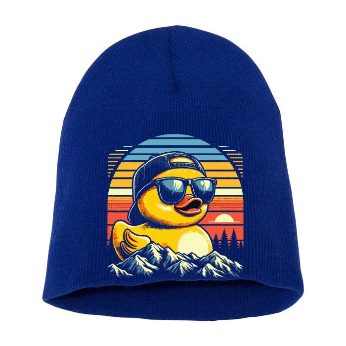 Vintage Cool Duck with Sunglasses & Mountain View Short Acrylic Beanie