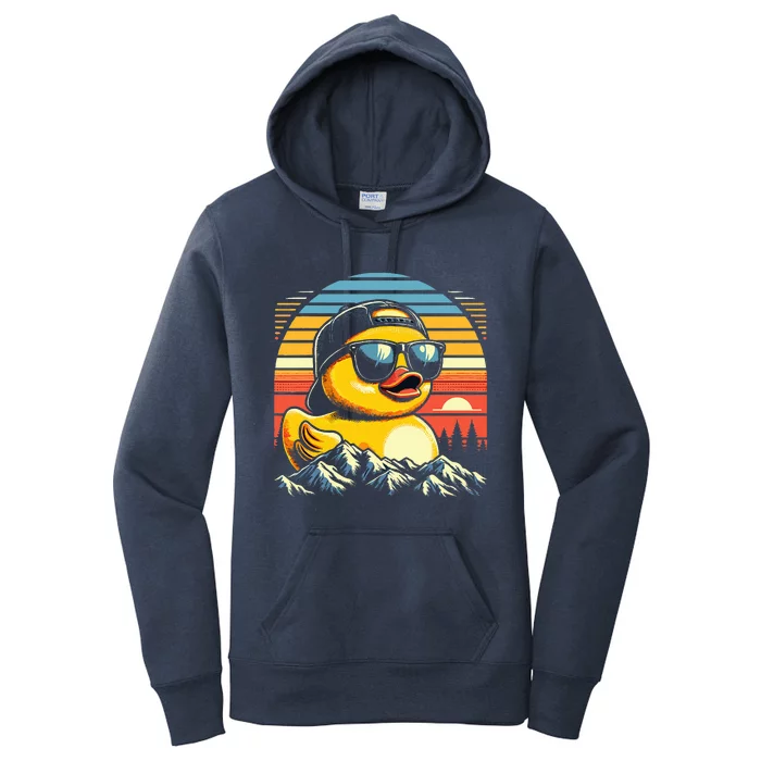 Vintage Cool Duck with Sunglasses & Mountain View Women's Pullover Hoodie