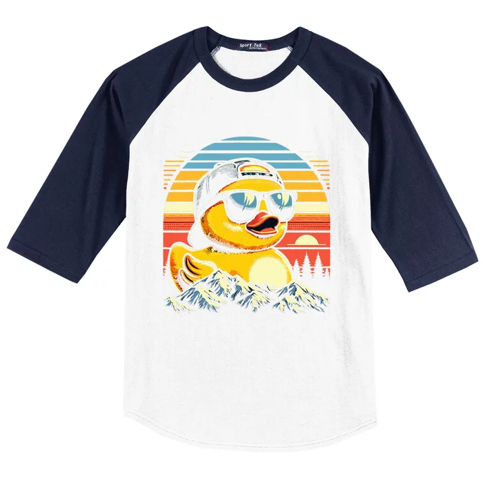 Vintage Cool Duck with Sunglasses & Mountain View Baseball Sleeve Shirt