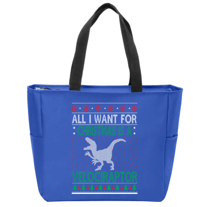 Velociraptor Christmas Dinosaur Ugly Christmas Style Gift Zip Tote Bag