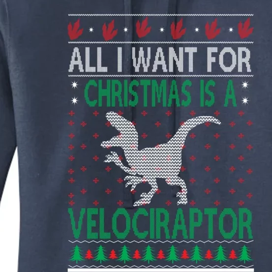 Velociraptor Christmas Dinosaur Ugly Christmas Style Gift Women's Pullover Hoodie