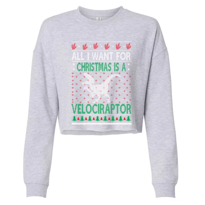 Velociraptor Christmas Dinosaur Ugly Christmas Style Gift Cropped Pullover Crew