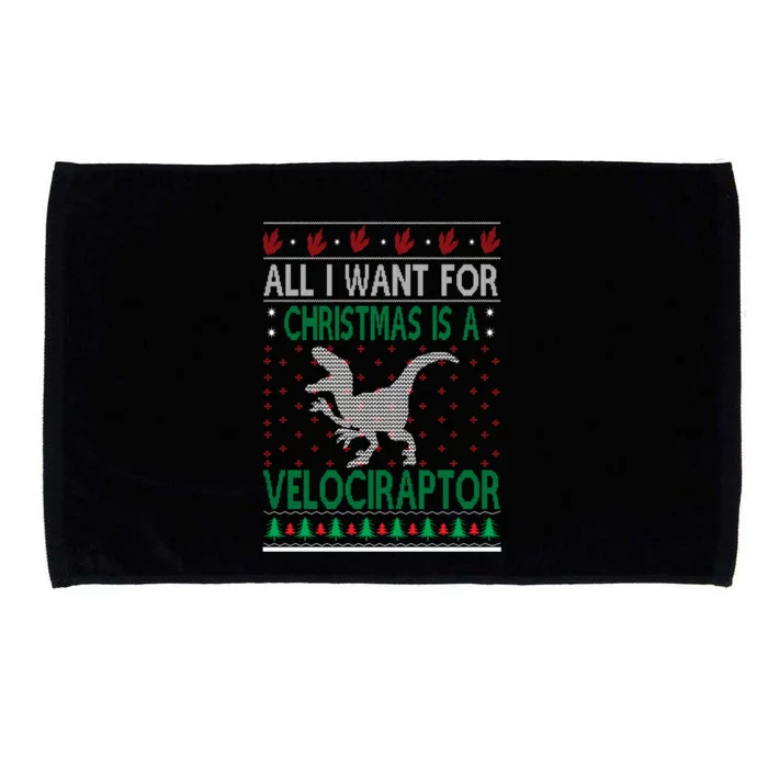 Velociraptor Christmas Dinosaur Ugly Christmas Sweater Style Gift Microfiber Hand Towel