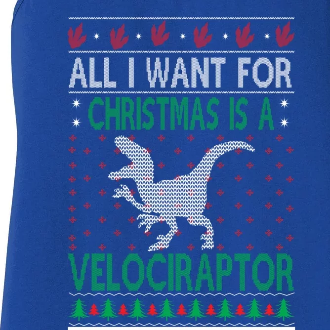 Velociraptor Christmas Dinosaur Ugly Christmas Sweater Style Gift Women's Racerback Tank