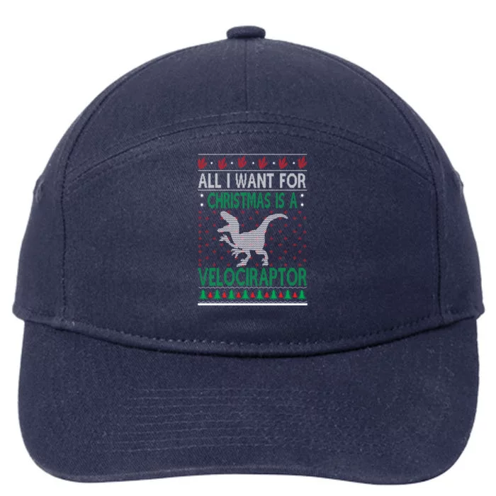 Velociraptor Christmas Dinosaur Ugly Christmas Sweater Style Gift 7-Panel Snapback Hat