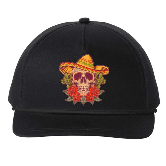 Vintage Cinco De Mayo Sombrero Skull Snapback Five-Panel Rope Hat