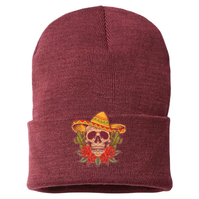 Vintage Cinco De Mayo Sombrero Skull Sustainable Knit Beanie