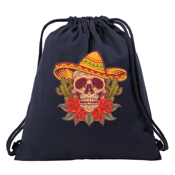 Vintage Cinco De Mayo Sombrero Skull Drawstring Bag