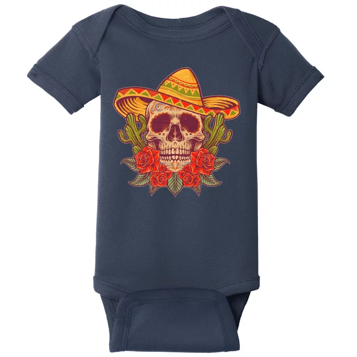 Vintage Cinco De Mayo Sombrero Skull Baby Bodysuit