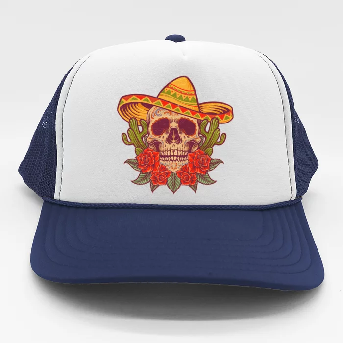 Vintage Cinco De Mayo Sombrero Skull Trucker Hat