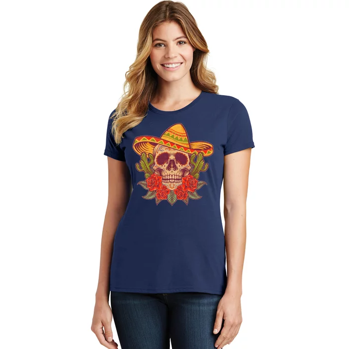 Vintage Cinco De Mayo Sombrero Skull Women's T-Shirt