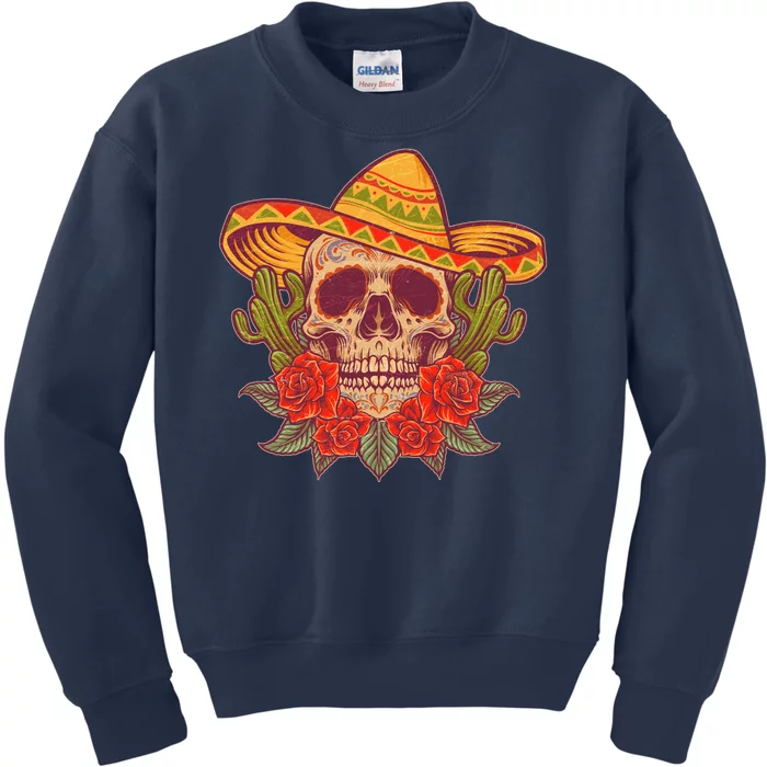 Vintage Cinco De Mayo Sombrero Skull Kids Sweatshirt