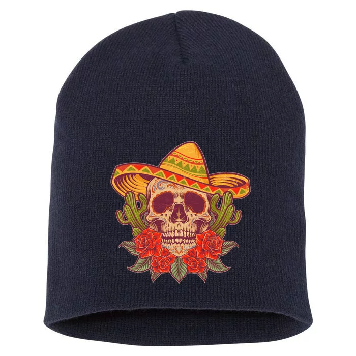 Vintage Cinco De Mayo Sombrero Skull Short Acrylic Beanie