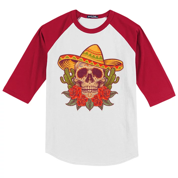 Vintage Cinco De Mayo Sombrero Skull Kids Colorblock Raglan Jersey